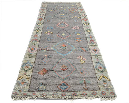 13 Feet Moroccan Gray Hand Woven Wool Runner Rug